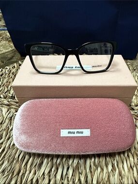 Miu Miu Black Cat-Eye Optical Glasses with Pink Velvet Case